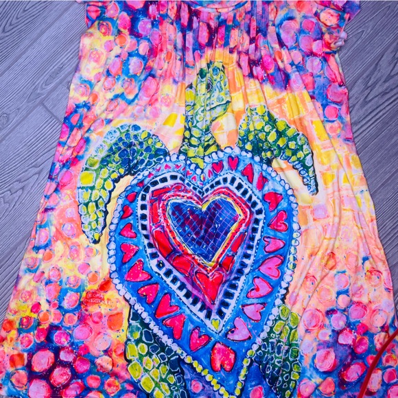 Leoma Lovegrove Knit Art to Wear Dress Womens med Blue Tropical turtle dress - Picture 2 of 4